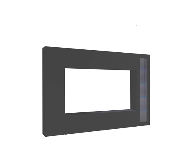 Conforama Sistema de pared Dceid juego de salón con soporte para TV Mueble de salón multiusos con vitrina y luz LED 100% Made in Italy 260x30h180 cm Antracita