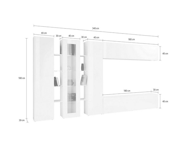 Conforama Sistema De Pared Dfilard Juego De Salón Con Soporte Para TV Mueble De Salón Con Vitrina Y Luz LED 100% Made In Italy 320x30h180 Cm Antracita