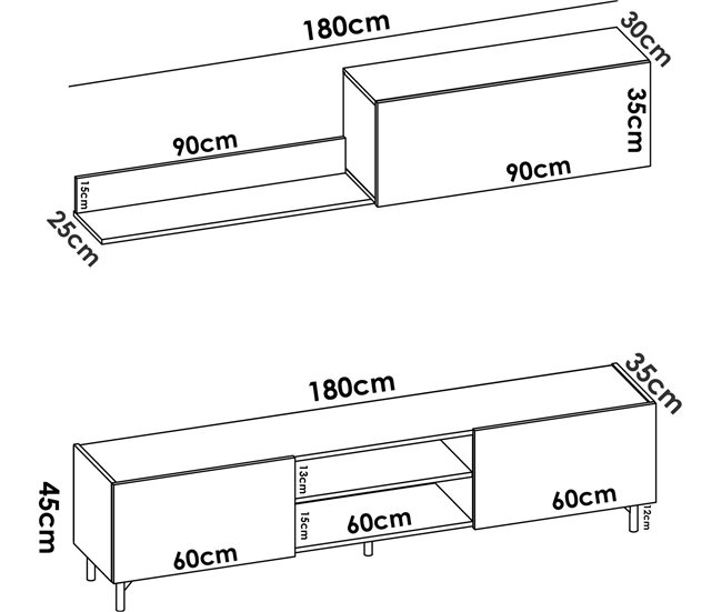 Conforama Sistema De Pared Dfuse Juego De Salón Con Soporte Para TV Mueble De Salón Multiusos 182x35h180 Cm Roble Nudoso Y Antracita