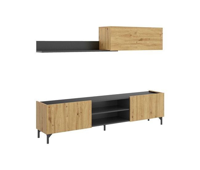 Conforama Sistema de pared Dfuse juego de salón con soporte para TV Mueble de salón multiusos 182x35h180 cm Roble nudoso y antracita