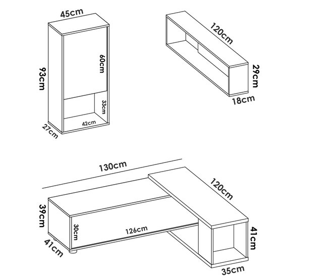 Conforama Sistema De Pared Dgam Conjunto De Salón Modular De Esquina Mueble De Salón Multiposición 230x41h180 Cm Blanco Y Roble