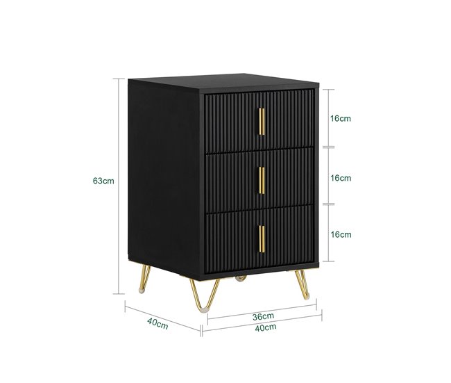 Conforama SoBuy FBT115-L-SCH Mesita De Noche Con 3 Cajones 40x40x63 Cm Negro