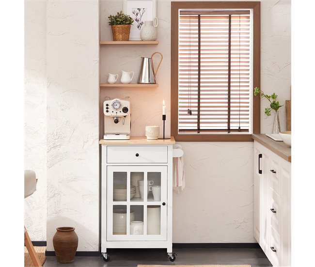 Conforama SoBuy FKW98-WN Carrito Auxiliar De Cocina Con 1 Puerta De Vidrio Blanco