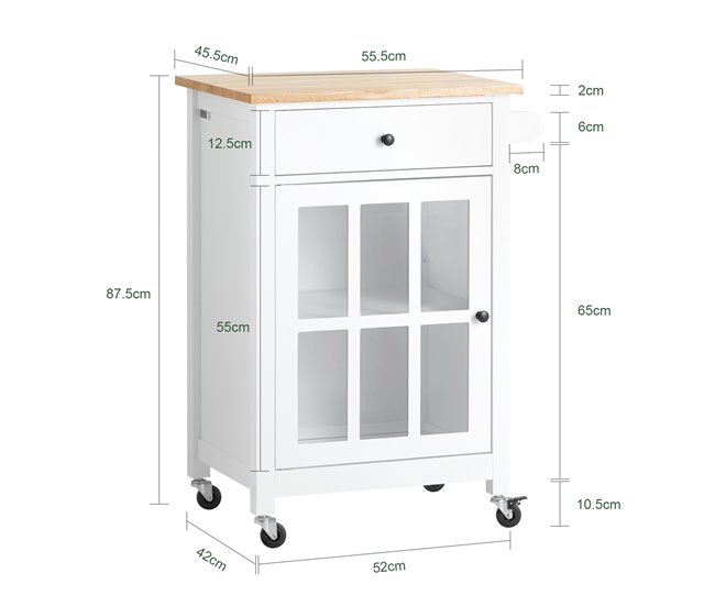 Conforama SoBuy FKW98-WN Carrito Auxiliar De Cocina Con 1 Puerta De Vidrio Blanco