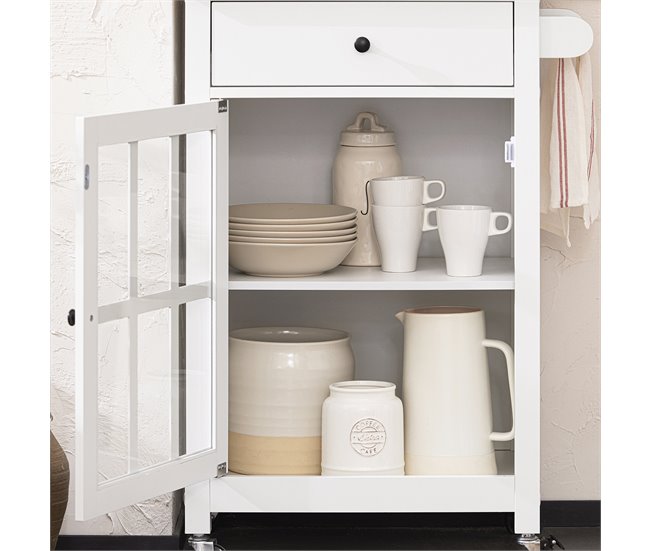 Conforama SoBuy FKW98-WN Carrito Auxiliar De Cocina Con 1 Puerta De Vidrio Blanco