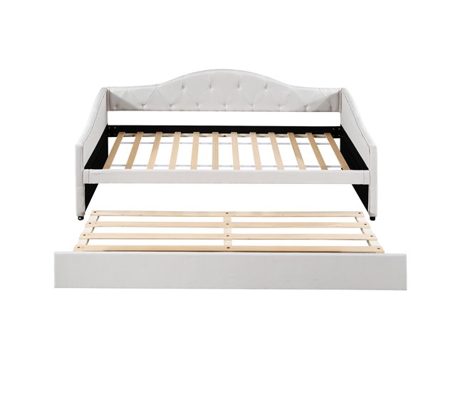 Conforama Sofá cama 90x200cm + cama nido 90x190cm - acolchado en tejido de lino - Beige (colchón no incluido)