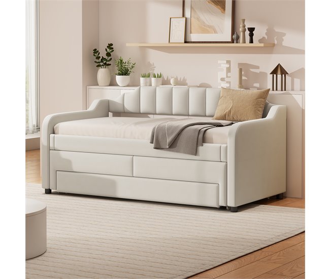 Conforama Sofá Cama Con Cajones Acolchado De Lino - 90x200cm + 90x190cm - Beige