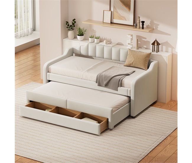 Conforama Sofá Cama Con Cajones Acolchado De Lino - 90x200cm + 90x190cm - Beige