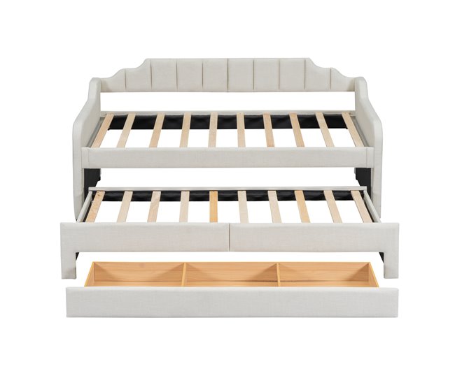 Conforama Sofá cama con cajones acolchado de lino - 90x200cm + 90x190cm - Beige