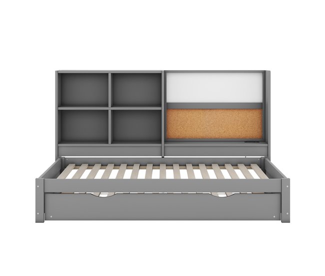 Conforama Sofá cama con cama nido - 90x200 cm - con tablero de dibujo y compartimentos de almacenamiento - Gris