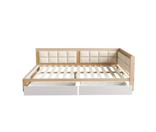 Conforama Sofá cama tapizado 140x200 cm - con 2 cajones y somier - Natural y Blanco