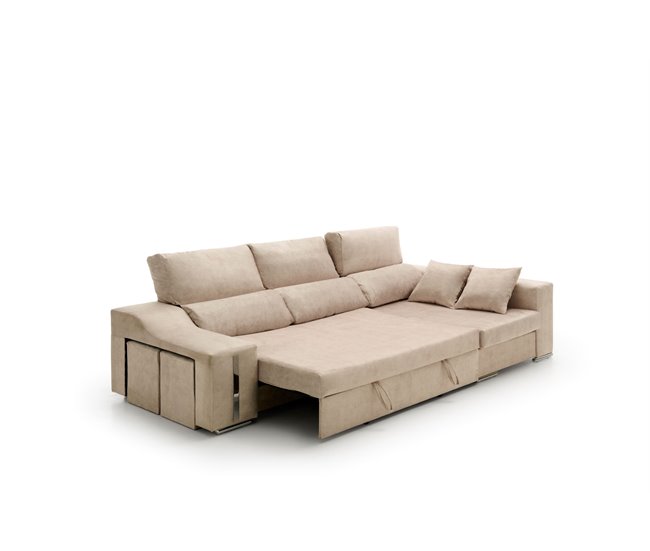 Conforama Sofa Chaise Longue Cama Con Arcón Y Puff Giuliana Beige Derecha