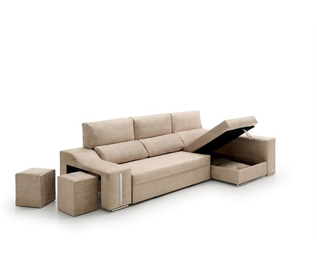 Conforama Sofa Chaise Longue Cama Con Arcón Y Puff Giuliana Beige Derecha