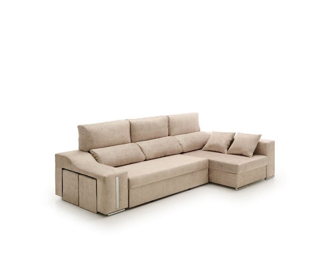 Conforama Sofa Chaise Longue Cama con Arcón y Puff Giuliana Beige Derecha