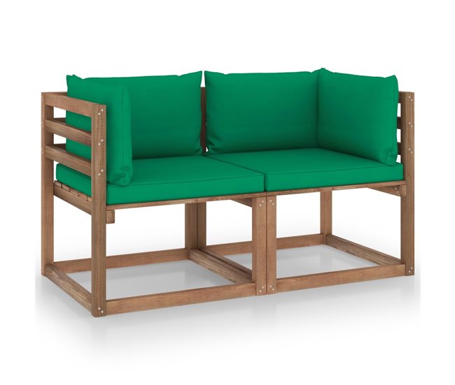 Conforama Sofá De Palets De Jardín 2 Plazas Cojines Verde Madera De Pino