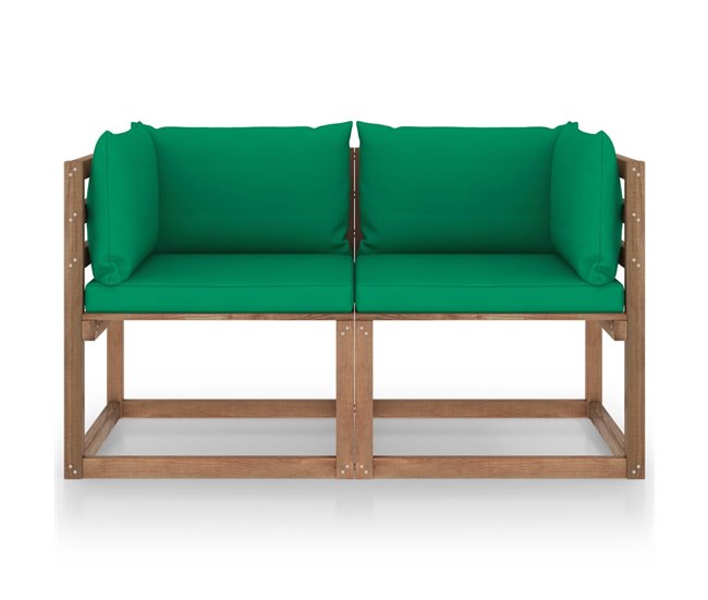 Conforama Sofá de palets de jardín 2 plazas cojines verde madera de pino