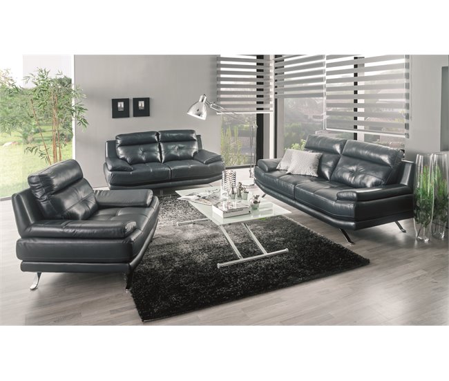 Conforama Sofá De Piel 3 Plazas HAWAI Color Azul Oscuro