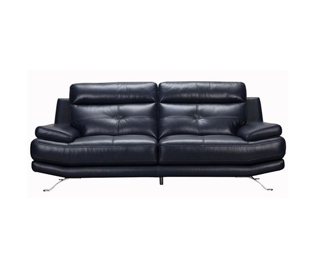 Conforama Sofá de piel 3 plazas HAWAI color azul oscuro