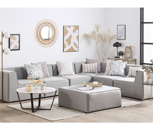 Conforama Sofá Esquinero 7 Plazas Modular De Poliéster Gris Claro/negro Izquierdo Con Reposapiés AREZZO