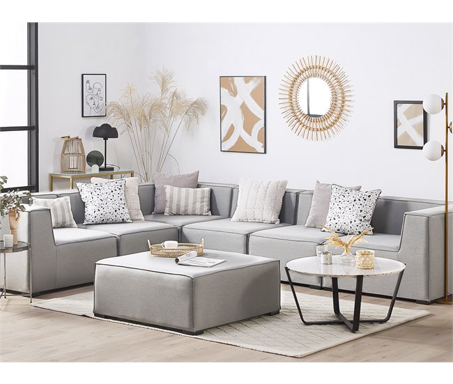 Conforama Sofá Esquinero 7 Plazas Modular De Poliéster Gris Claro/negro Derecho Con Reposapiés AREZZO