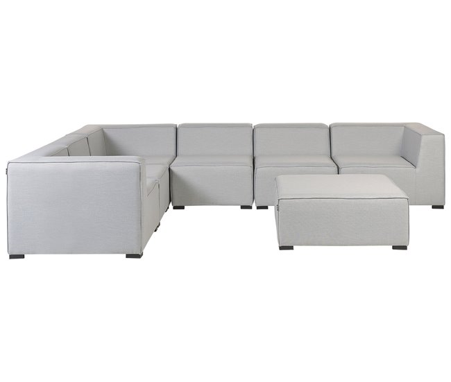 Conforama Sofá esquinero 7 plazas modular de poliéster gris claro/negro derecho con reposapiés AREZZO