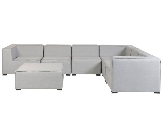 Conforama Sofá esquinero 7 plazas modular de poliéster gris claro/negro izquierdo con reposapiés AREZZO