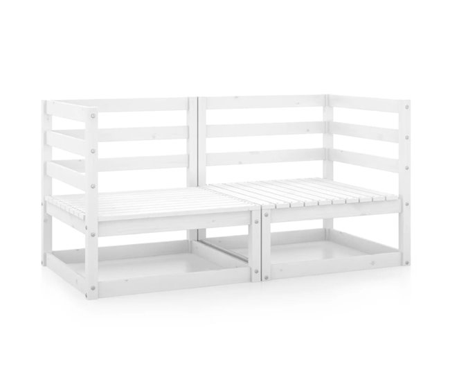 Conforama Sofás de esquina de jardín 2 uds blanco madera maciza de pino