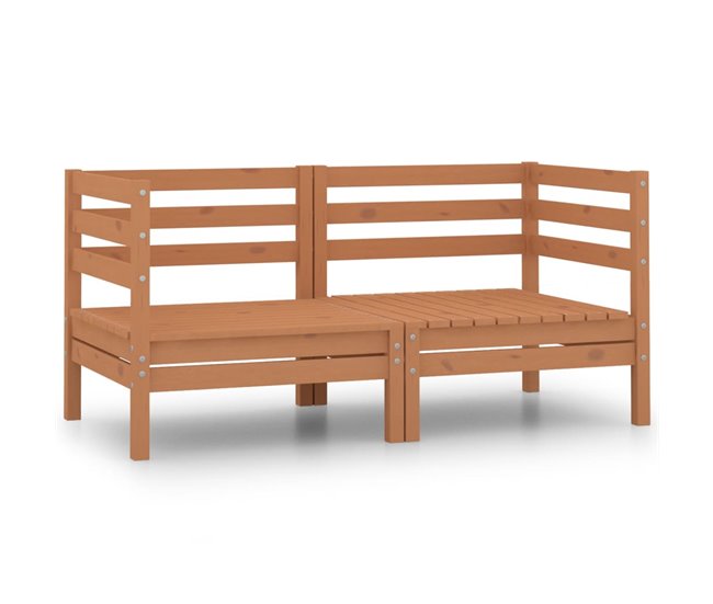 Conforama Sofás de esquina de jardín 2 uds marrón miel madera maciza pino
