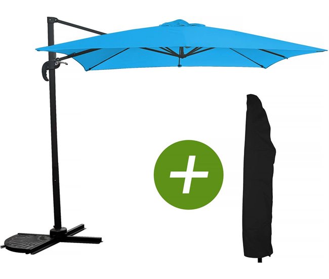Conforama Sombrilla de jardin "Soleil" - Cuadrada - 2.5 x 2.5 m - Azul + Funda protectora