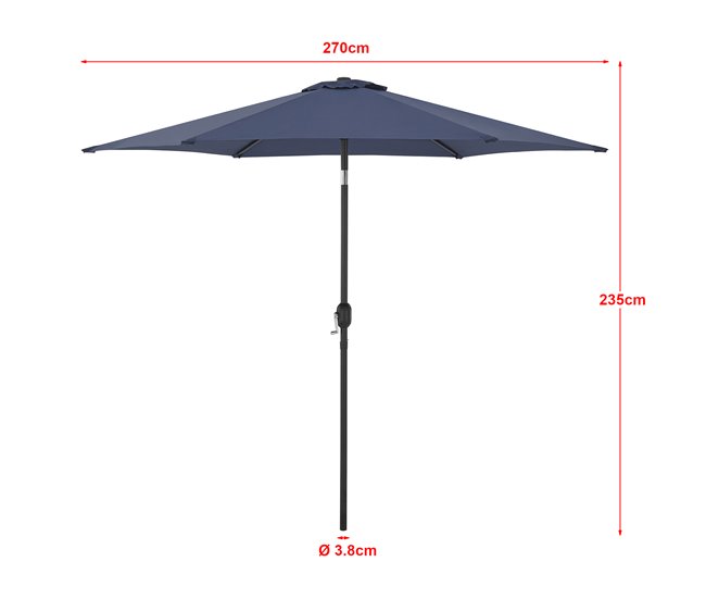 Conforama Sombrilla Terraza Exterior Altino Con Articulación Acero Ø 270 X 235 Cm - Azul Marino [casa.pro]