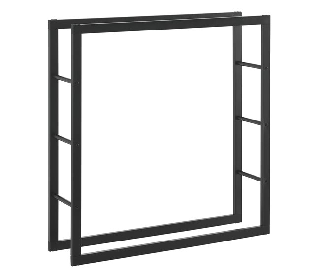 Conforama Soporte para leña Kasan Acero 100 x 100 x 25 cm Negro [en.casa]