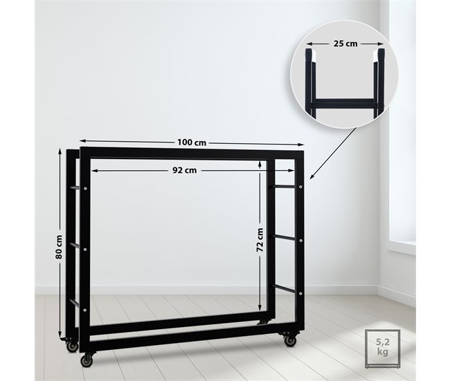 Conforama Soporte Para Leña Keri Con Ruedas Metal Negro 25X100X80 Cm
