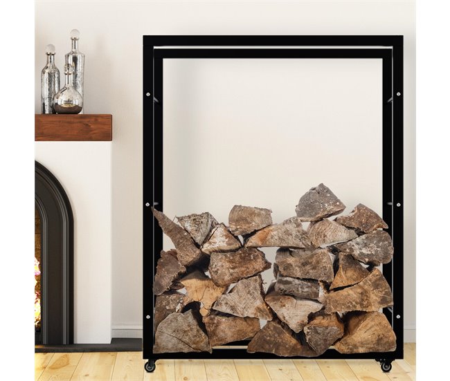 Conforama Soporte Para Leña Keri Con Ruedas Metal Negro 25X100X125 Cm