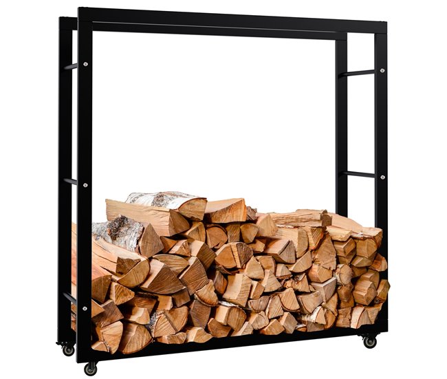 Conforama Soporte para leña Keri con ruedas Metal Negro 25X100X100 cm