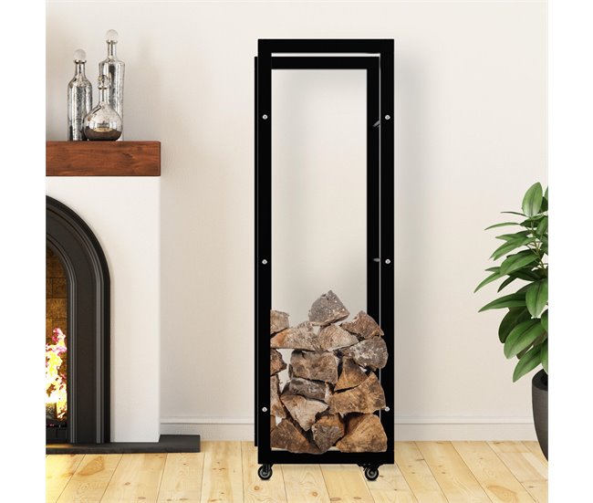 Conforama Soporte Para Leña Keri Con Ruedas Metal Negro 25X40X125 Cm