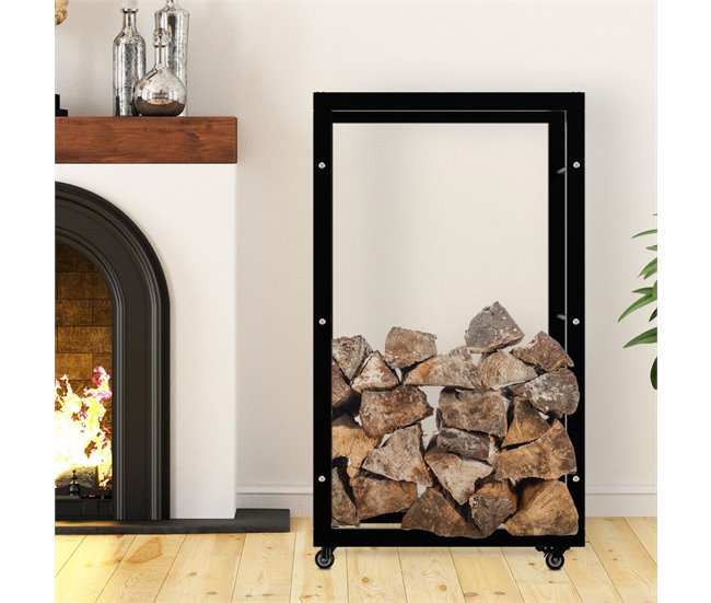 Conforama Soporte Para Leña Keri Con Ruedas Metal Negro 25X60X100 Cm