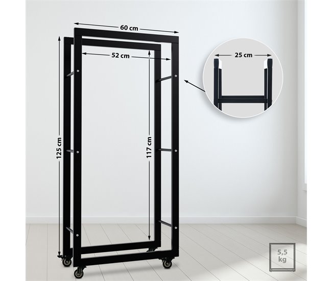 Conforama Soporte Para Leña Keri Con Ruedas Metal Negro 25X60X125 Cm