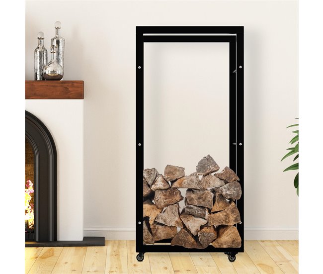 Conforama Soporte Para Leña Keri Con Ruedas Metal Negro 25X60X125 Cm