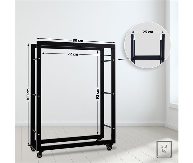 Conforama Soporte Para Leña Keri Con Ruedas Metal Negro 25X80X100 Cm