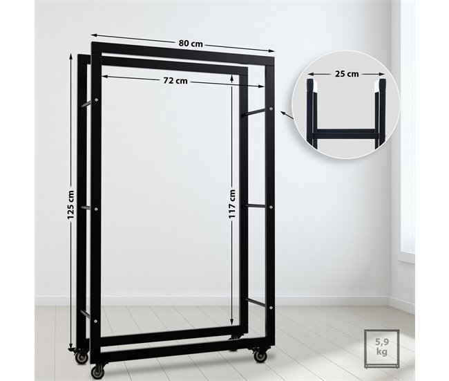 Conforama Soporte Para Leña Keri Con Ruedas Metal Negro 25X80X125 Cm