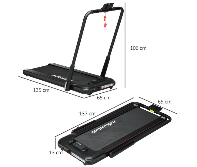 Conforama SPORTNOW 2 En 1 Cinta De Correr Plegable Velocidad 12 Km/h Cinta De Andar Control Remoto Superficie De Carrera 36x105 Cm Pantalla LED Y Ruedas Para Fitness En Casa 135x65x106 Cm Negro