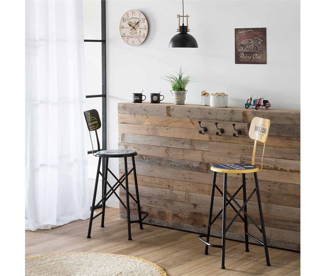 Conforama Taburete Blanco Y Negro De Metal Estilo Industrial De 46x40x100h Cm