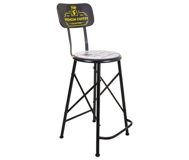 Conforama Taburete blanco y negro de metal estilo industrial de 46x40x100h cm