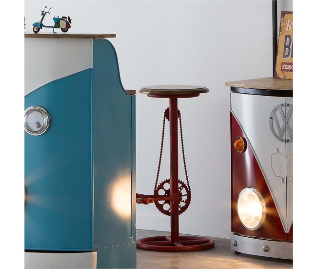 Conforama Taburete De Madera Y Metal Lacado En Rojo 73x40x40 Cm