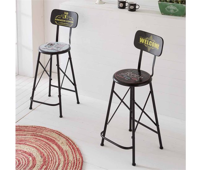 Conforama Taburete Negro De Metal Estilo Industrial De 46x40x100h Cm