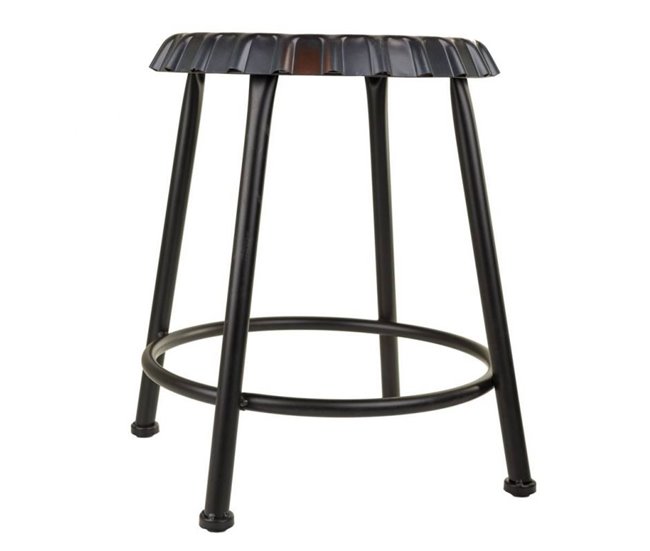 Conforama Taburete Negro Redondo De Metal Estilo Industrial De D35X46h Cm