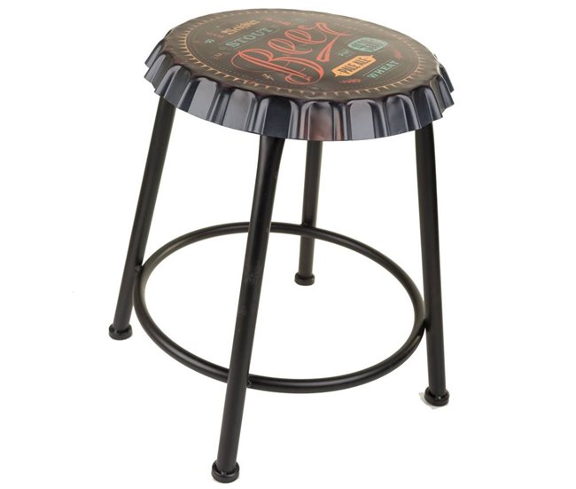Conforama Taburete Negro Redondo De Metal Estilo Industrial De D35X46h Cm