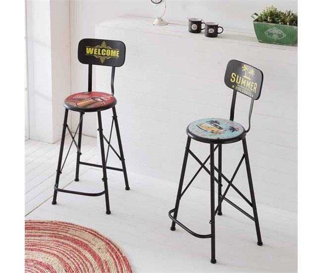 Conforama Taburete Negro Y Rojo De Metal Estilo Industrial De 46x40x100h Cm