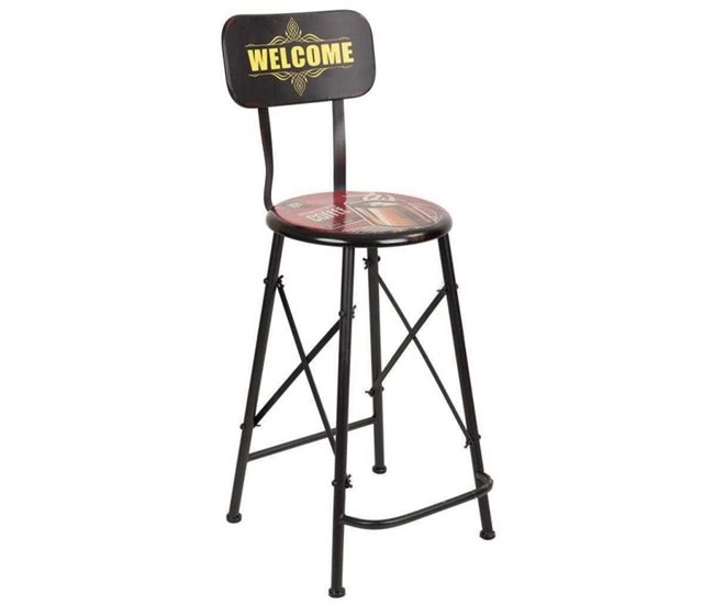 Conforama Taburete negro y rojo de metal estilo industrial de 46x40x100h cm