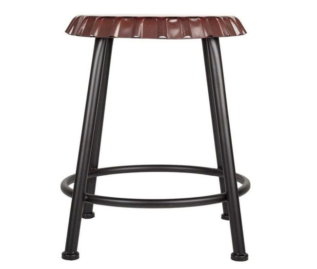 Conforama Taburete Rojo Redondo De Metal Estilo Industrial De 35X46h Cm